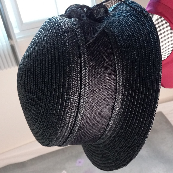 Hat straw black ribbon bow - Picture 4 of 6